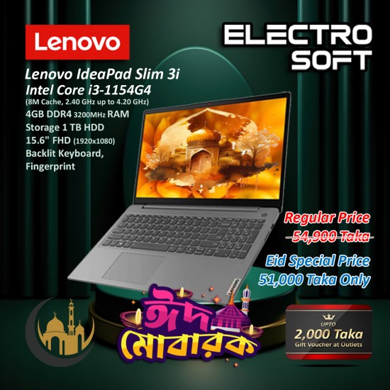 Lenovo IdeaPad Slim 3i 15ITL Intel Core i3 1115G4 4GB RAM 1TB HDD 15.6 Inch FHD Display Arctic Grey Laptop Lenovo IdeaPad Slim 3i 15ITL Intel Core i3 1115G4 4GB RAM 1TB HDD 15.6 Inch FHD Display Arctic Grey Laptop